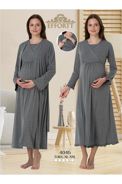 EM&FA TEKSTİL Pregnant Maternity Breastfeeding Nightgown Set with Compartment