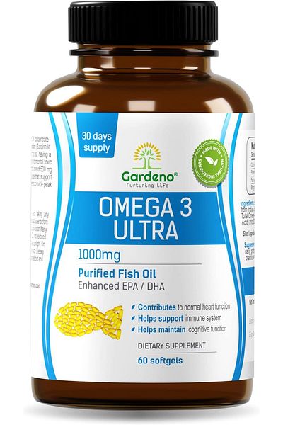 Gardeno Nurturing LIfe Omega-3 Ultra 2000mg Serving | High EPA & DHA Fish Oil | Heart, Brain & Vision Support | 60 Softgels