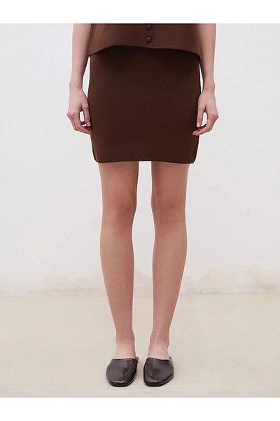 LC Waikiki Soulife brown tight fit knit mini skirt