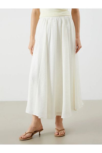 LC Waikiki Lcw Vision Ecru Elastic Waist Pleated Skirt