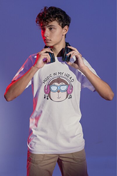 ArtYus تي شيرت رجالي/نسائي برقبة دائرية وأكمام قصيرة مطبوع عليه موسيقى في رأسي