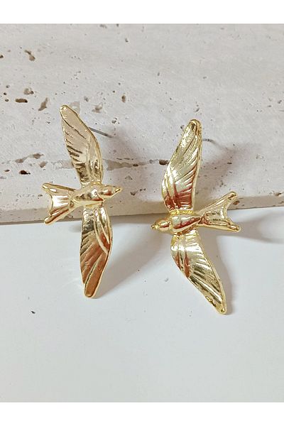 mos&more Gold Winged Bird Size Women's Earrings