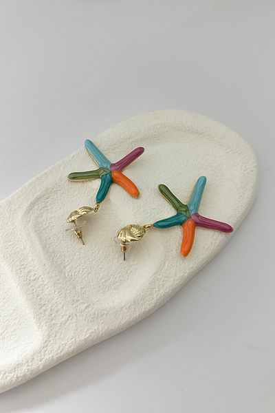 DELEIZA ACCESSORY Colorful Starfish Form Gold Bujiteri Earrings