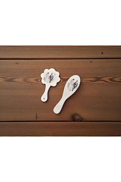 OEM Set tava pentru gatitul Miresei, lemn alb cu portocaliu, 3 piese, 28x28cm