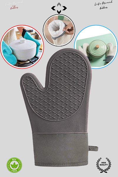 LİGROUND 1 Pcs 100% Silicone Fireproof Non-Stick Silicone Oven Mitts Kitchen Gloves Heat Resistant Gloves