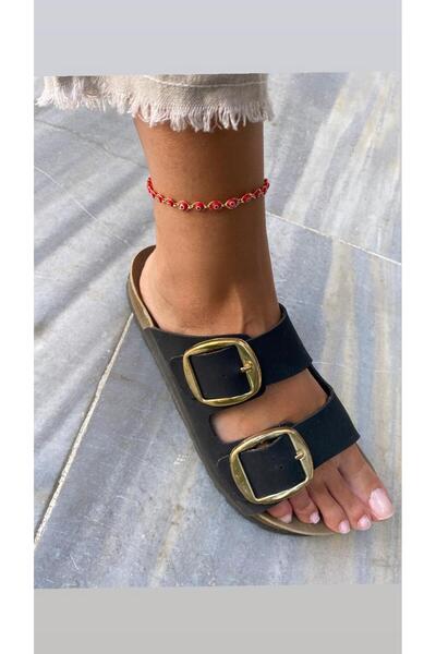 marsel aksesuar Rose Colored Xuping Anklet with Red Evil Eye