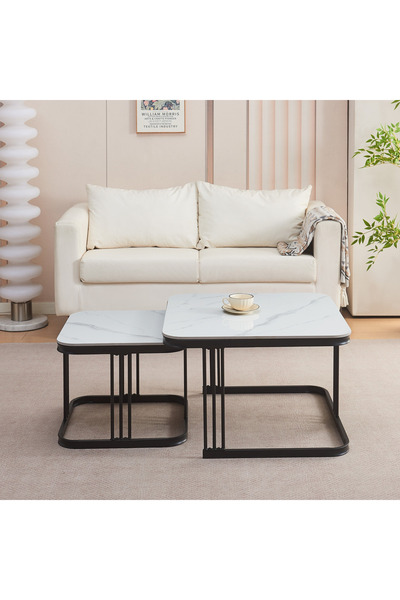 Generic Movo Wesley 2-Piece Sintered Stone Square Coffee Table Set