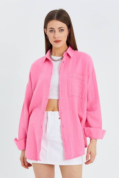Mixray Oversize Pocketed Muslin Women's Shirt