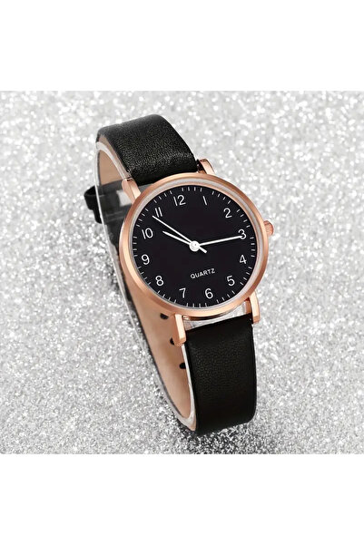 Singularis Kadın Kuvars Saat Seti – Sade Tasarım, Yuvarlak Kasa, Suni Deri Ko...