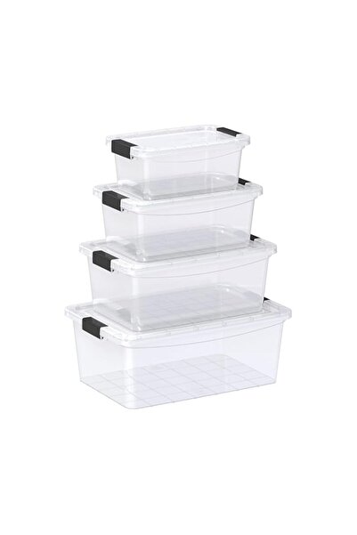 Generic Cosmoplast Set of 5, 8, 13, 20 Liters Clear Plastic Storage Boxes with Lockable Lids