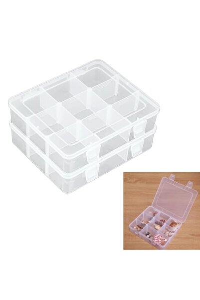 Generic عبوة من 2 صندوق منظم شفاف من 9 شبكات، حاوية تخزين بلاستيكية مع فواصل ...
