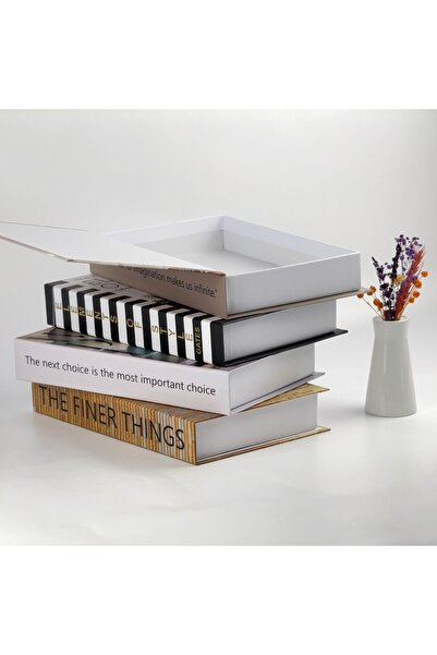 devideko Set of 4 Book-Looking Decorative Storage Boxes, Nordic Style Home Office Decor, Organizer Gift