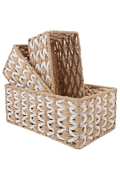 Generic سلة منسوجة للتنظيم، 3 قطع من سلال تخزين الحبال الورقية المعاد تدويرها...