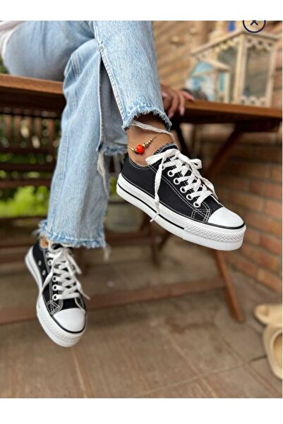 PremiumShoes ΜΑΥΡΟ ΚΟΝΤΟ ΧΟΝΤΡΟ ΠΛΑΤΦΟΡΜΑ ΣΟΛΑ ΛΙΝΟ ΑΘΛΗΤΙΚΟ ΠΑΠΟΥΤΣΙΑ