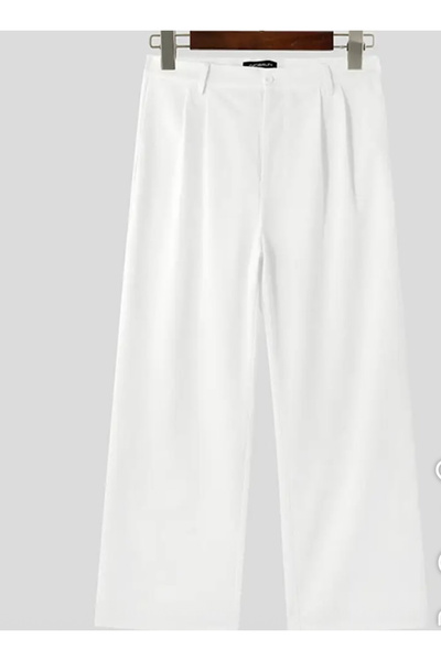 Butik Ross White Linen Baggy Fit Trousers