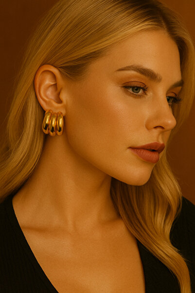 mira bujiteri Üçlü Altın Parlak Halka Küpe