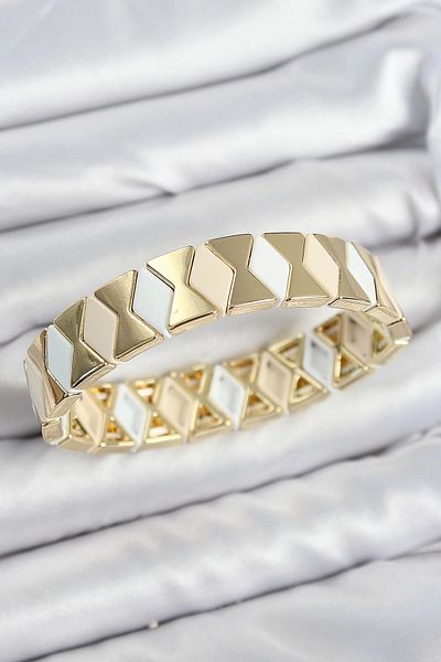 shopwave Brass Baklava Patterned Cream White Gold Color Elastic Women's Bracelet