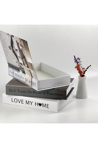 devideko Set of 3 Book-Looking Decorative Storage Boxes, Nordic Style Minimalist Design Home Decor Set3