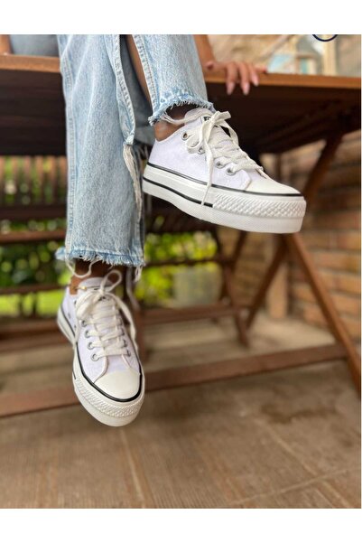 PremiumShoes ΛΕΥΚΟ ΚΟΝΤΟ ΧΟΝΤΡΟ ΠΛΑΤΦΟΡΜΑ ΣΟΛΑ ΛΙΝΟ ΑΘΛΗΤΙΚΟ ΠΑΠΟΥΤΣΙΑ