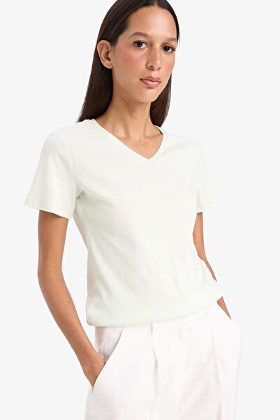 DeFacto Slim Fit Slim Fit V-Ausschnitt Basic Straight Rib Short Sleeve T-Shirt I1080az25sp