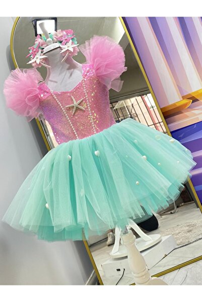 Genel Markalar Kız Çocuk Deniz Kızı Tütü Elbise, Pembe, Eğlenceli ve Şık Tasarım