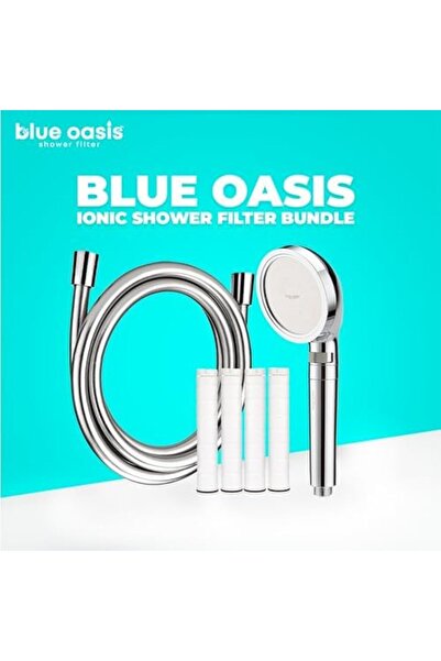 Blue Oasis Shower Filter Blue Oasis Ionic Shower Filter Bundle | Silver Cylindrical Filter + 4 Dual Cartridges & 2M Hose | TU