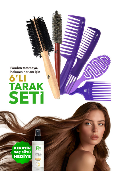 Fe 6’lı Saç Fırçası ve Tarak Seti + Keratin Saç Sütü Hediye