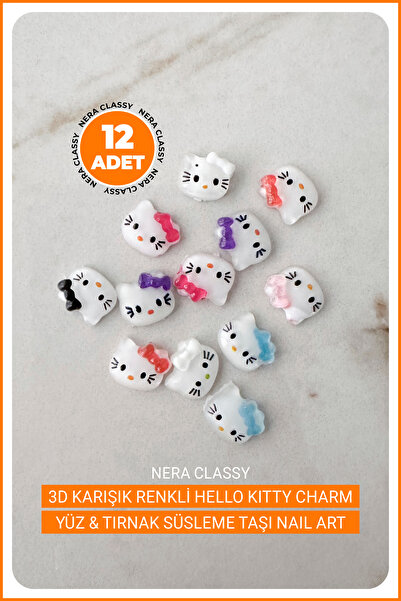 Nera Classy 3D Karışık Renkli Desenli Charm Tırnak Süsü, LoliPop-Kuromi-Hello...