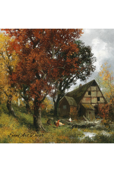 Sanart Pictură de epocă cu cadru, pictură imprimată în ulei, pictură înrămată, decor artistic, pictură peisaj