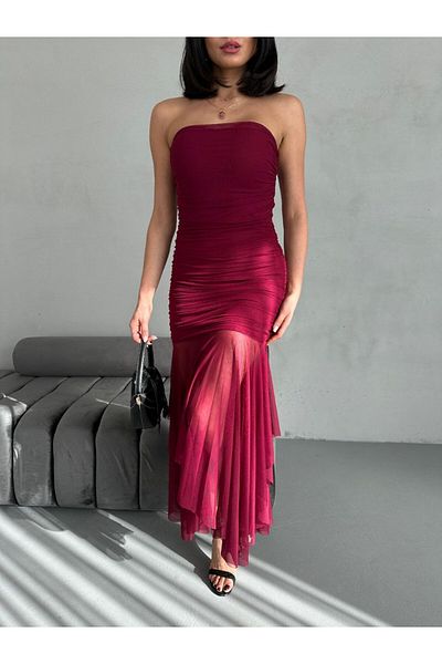 HOT HOT Asymmetric Tulle Strapless Lining Dress