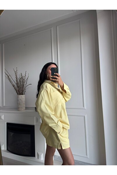 MSY Women's Yellow Striped Shorts Shirt Set