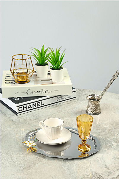 Yaren Style 3-Piece Luxury Oval Mini Lily Flower Figured Stainless Steel Coffee Presentation Tray – Non-Tarnishing Elegance