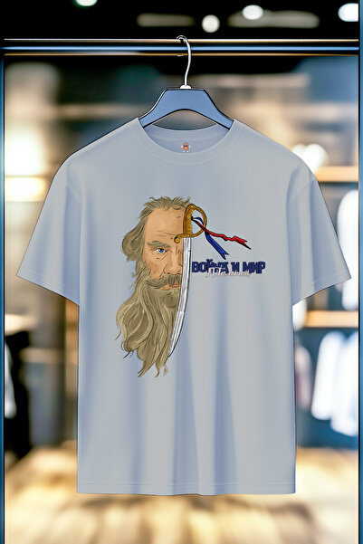 BookOrBook تي شيرت تولستوي روسي للجنسين بخيوط مزدوجة منسوجة مريحة بنسبة 100% ...