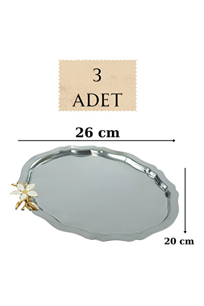 Yaren Style 3-Piece Luxury Oval Mini Lily Flower Figured Stainless Steel Coffee Presentation Tray – Non-Tarnishing Elegance