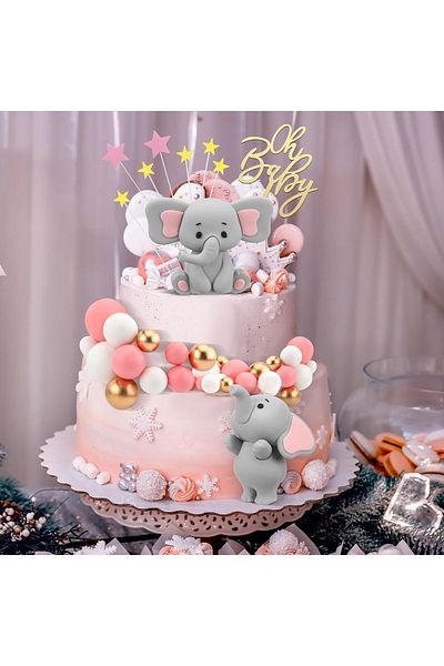 Baloane Vesele Oh Baby Cake Decoration Set with Elephants and Clouds TOP39-5