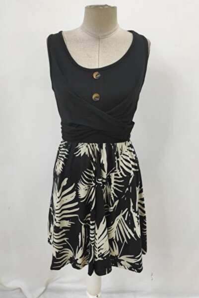 Mossta Φόρεμα με λεπτομέρεια με κουμπιά χωρίς μανίκια - Μαύρο