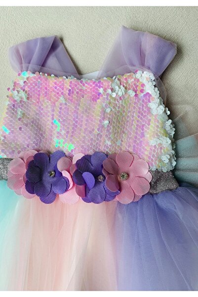 Saatistan Renkli Unicorn Kız Bebek Doğum Günü Elbisesi, tatlı ve şık tercih