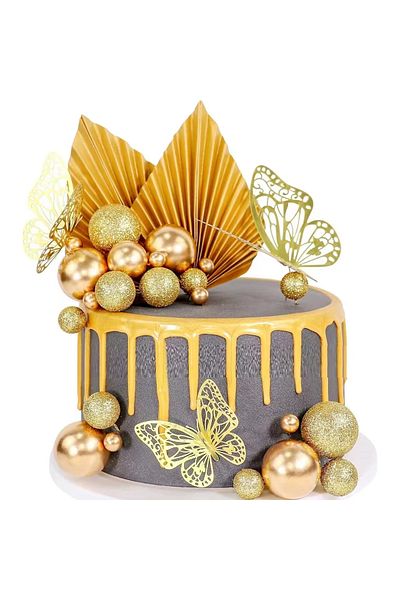 Baloane Vesele Premium Gold Cake Decoration with Balls and Butterflies TOP51
