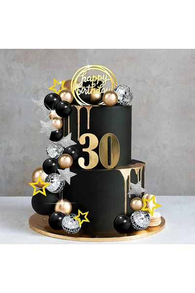 Baloane Vesele Decoratiune Tort Premium Gold Black Disco Party TOP112