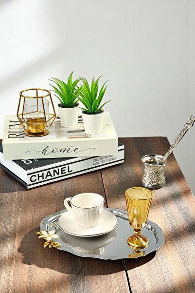 Yaren Style 3-Piece Luxury Oval Mini Lily Flower Figured Stainless Steel Coffee Presentation Tray – Non-Tarnishing Elegance