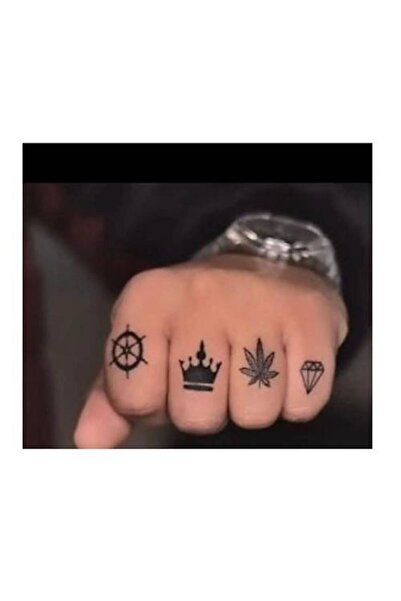 Genel Markalar Minimal Parmak Dövmesi 4 sembollü Geçici Dövme Şablonu