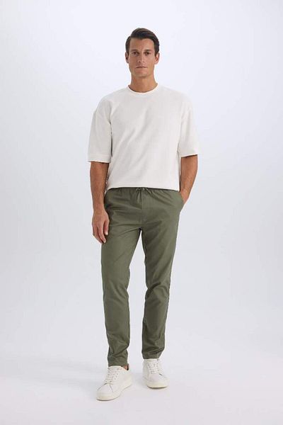 DeFacto New Season 100% Cotton Summer Jogger Chino Trousers with Laced Waist and Pockets Straight Legs