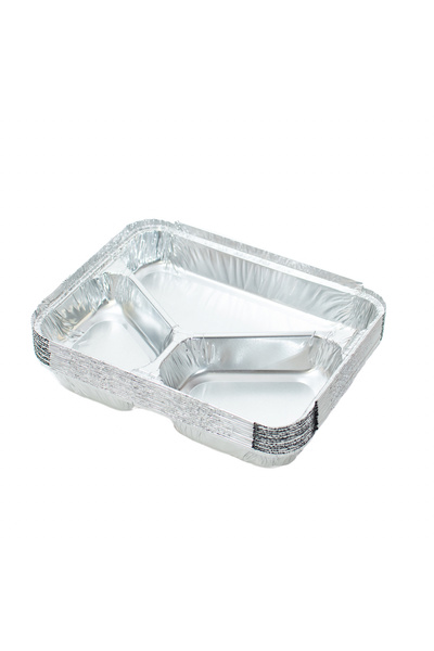 HORECA Set de 100 caserole din aluminiu Meniu 3 compartimente + capac