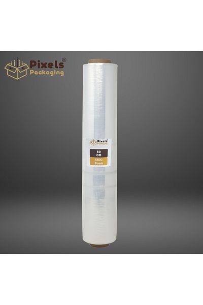 PixelsPackaging Pixel Packaging 1300gsm Stretch Clear Cling Film Roll, Durable, Strong, Self-adhesive, and Waterproof