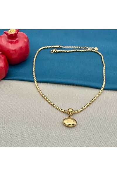 Opia Takı & Aksesuar Steel Gold Curved Oval Plate Pendant