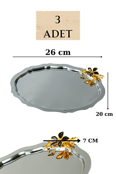 Yaren Style Luxury 3-Piece Oval Mini Lily Flower Figured Stainless Steel Coffee Presentation Tray – Non-Tarnishing Elegance