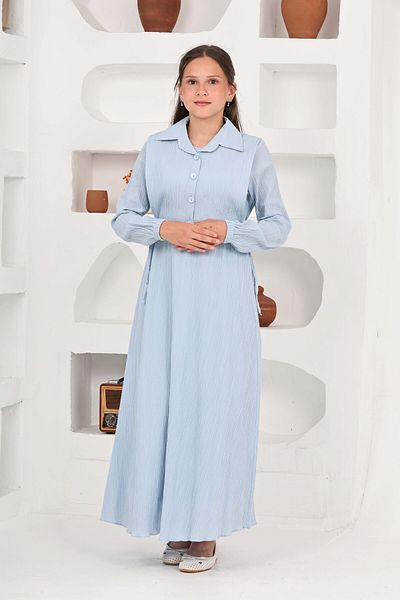 Asortix Girl's Long Length Seersucker Fabric Gilet & Dress Two Piece Set – Lined Elegant Set-4948
