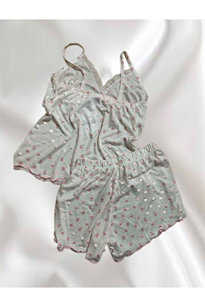 İpek Women's Rope Strap Lace Detailed Pajama Set with Shorts