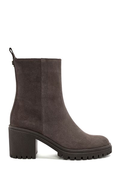 Derimod Women's Mink Zippered Heeled Suede Leather Boots 25Wfd200910