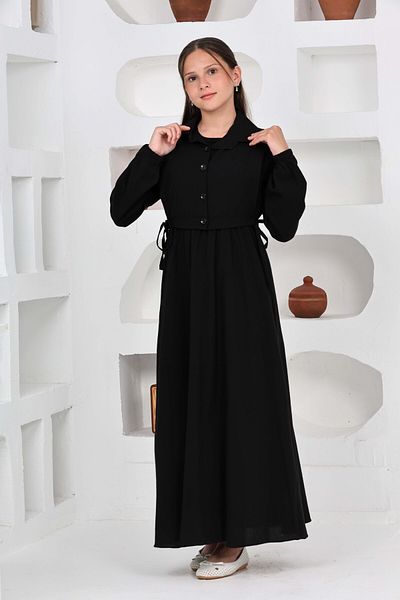 Pantulux Girl's 2 Piece Gofra Dress and Gilet Hijab Set - Lined - 100% Cotton-Modern Design-4948